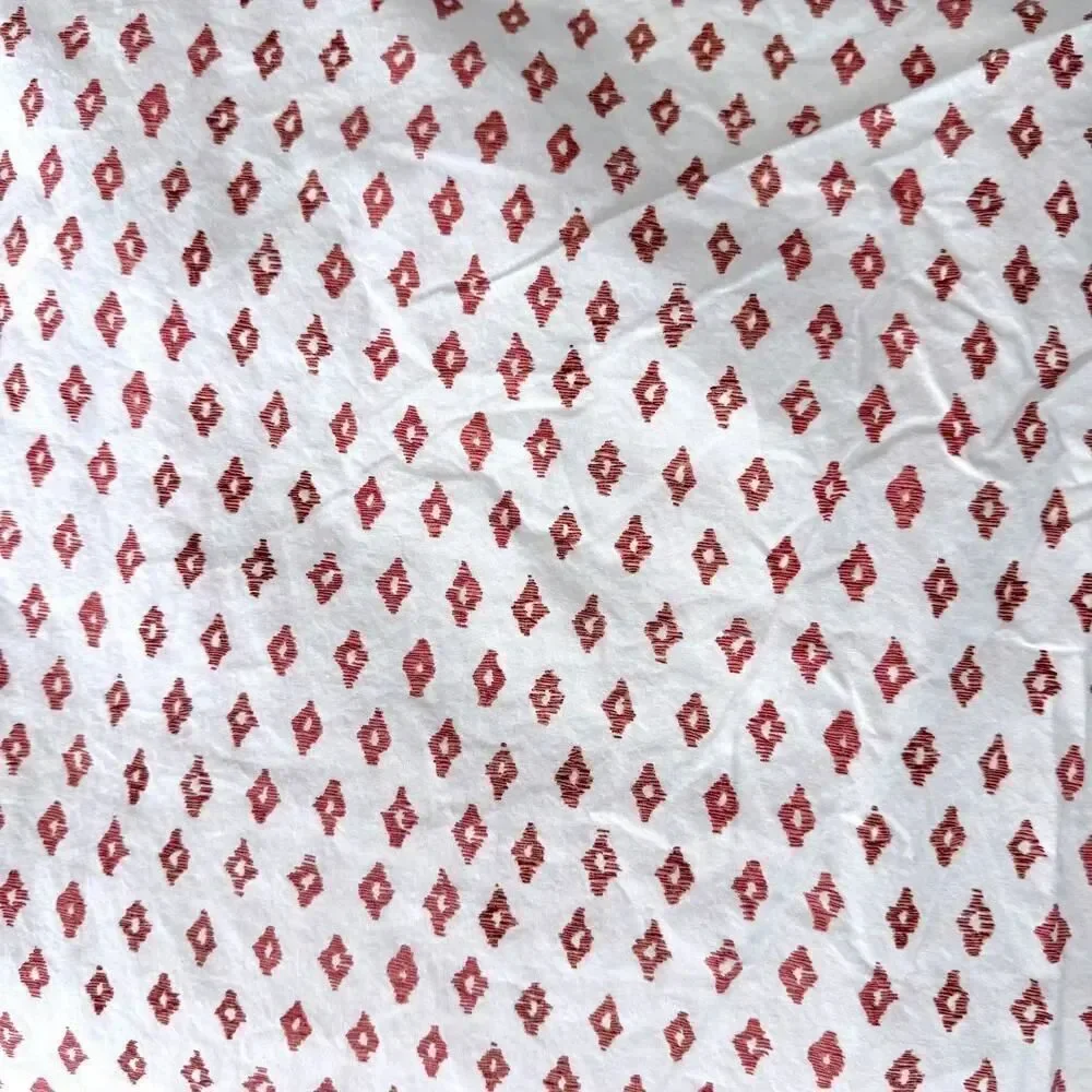 West Elm Sheet Set Flat & 2 Pillow Cases Red White Geometric Print Cotton Queen